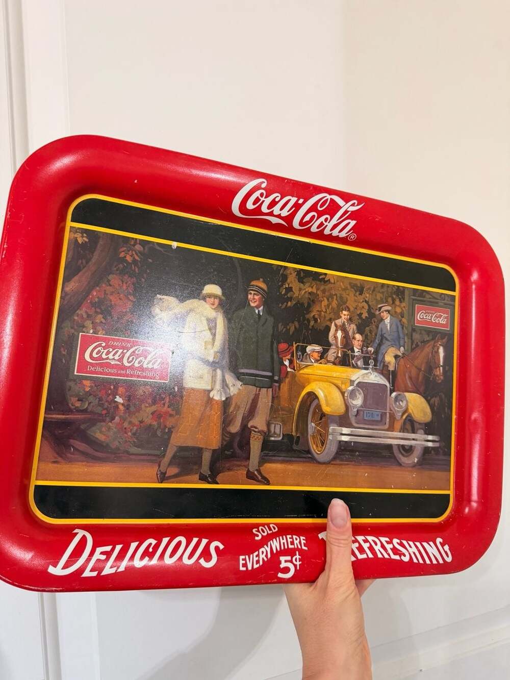 Vintage Coca-Cola Serving Tray Touring Car 1924 Design 1987 Metal Nostalgic Tray